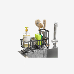Cisily Kitchen Sink Caddy Organzier with High Brush Holder, Sponge Holder for Sink,